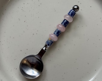 Cuchara de piedras preciosas hecha a mano - Cuchara con cuentas personalizada - Cuillère Pierre Naturel - Regalo - Idée Cadeau - Cuillère Personnalisée