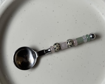 Cuchara de piedras preciosas hecha a mano - Cuchara con cuentas personalizada - Cuillère Pierre Naturel - Regalo - Idée Cadeau - Cuillère Personnalisée
