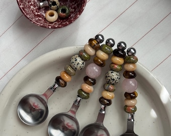 Set Handgefertigter Edelstein Löffel - Benutzerdefinierter Perlenlöffel - Set Cuillère Pierre Naturel - Geschenkset - Idée Cadeau - Cuillère Personnalisée