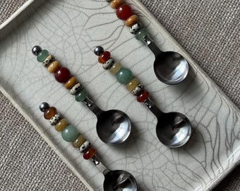 Conjunto de cuchara de piedra preciosa hecha a mano - Cuchara con cuentas personalizada - Set Cuillère Pierre Naturel - Set de regalo - Idée Cadeau - Cuillère Personnalisée