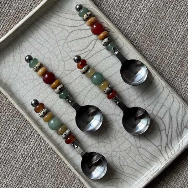 Set Of Handmade Gemstone Spoon - Custom Beaded Spoon - Set Cuillère Pierre Naturel - Gift Set - Idée Cadeau - Cuillère Personnalisée