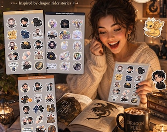 Fourth Wing Dragon Fantasy Stickers, Romantasy Book Art (Digital Download PNG) | 45 stickers