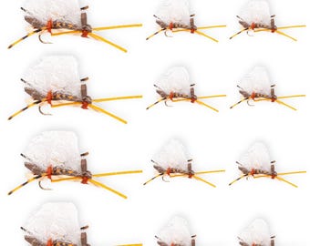 Moscas secas Chubby Chernobyl: Patrón atractor de truchas atado a mano (paquete de 12, tamaño 10/12)