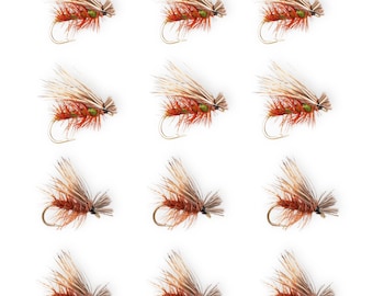 Elk Hair Caddis Dry Fly Brown Olive 12 Pack | Hand Tied Trout Flies Size 14 16 18 | Fly Fishing Flies Caddis Hatch