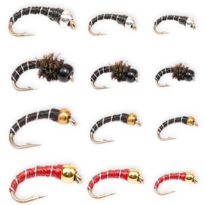 Hand Tied Zebra Midge Flies 12 Pack Assorted Colors Trout Fishing (Sizes 18-22)