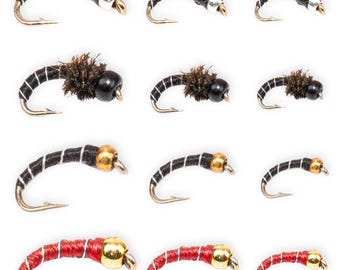 Hand Tied Zebra Midge Flies 12 Pack Assorted Colors Trout Fishing (Sizes 18-22)
