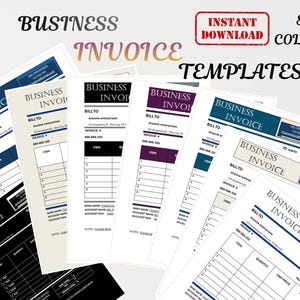 Paquete de plantillas de facturas comerciales, factura comercial minimalista, factura básica, factura imprimible en PDF, plantilla de factura para propietarios de pequeñas empresas