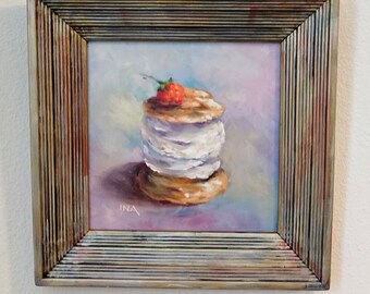 Framed Painting, Original Oil Paintings, Pastry Art, Original Painting, Cute Art, Food Art, Cream Puff Decor, Cream Puff Lover, Framed Art