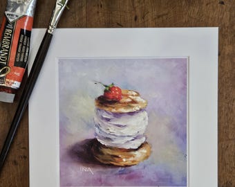 Cream Puff Matted Print, 8” X 8” Matted Print, Square Art Print, Pastry Print, Original Art Print, Coffee Love, Fine Art Print, Pastry Lover