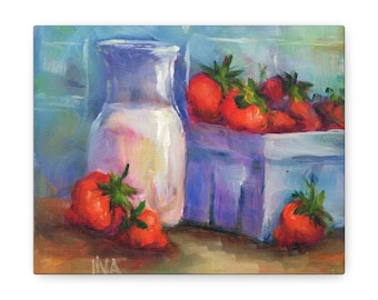 Aardbeiendoek, Canvas Gallery Wraps, Keukendecor, Voedselkunst, Boerderijdecor, Aardbeikunst, Aardbeienschilderij, Aardbeienafdruk, Aardbeienschilderij, Keukendecoratie