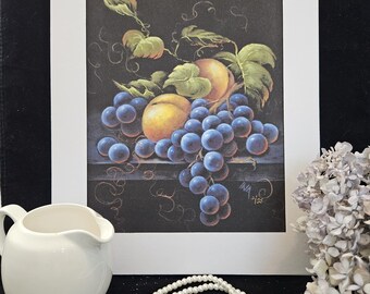Peaches and Grapes Matted Print, Original Art Print, Fine Art Print, Garden Love, Peach Love, Grape Love, Modern Farmhouse Decor