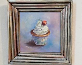 Framed Painting, Original Oil Paintings, Pastry Art, Original Painting, Cute Art, Fun Art, Cupcake Decor, Cupcake Lover, Framed Art