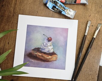 Eclair Matted Print, 8” X 8” Matted Print, Square Art Print, Tea Cup Print, Original Art Print, Coffee Lover Print, Fine Art Print