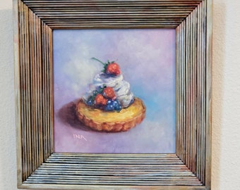Lemon Tart Painting, Framed Painting, Original Oil Paintings, Pastry Art, Original Painting, Food Art, Home Decor, Kitchen Art, Framed Art