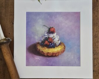 Lemon Tart Matted Print, 8” X 8” Matted Print, Square Art Print, Original Art Print, Pastry Art,  Fine Art Print, Pastry Lover