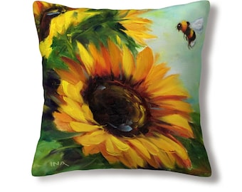Sierkussenhoes, geen inzetstukken, zonnebloem- en bijensierkussen, modern boerderijdecor, zonnebloemliefde, bijenliefhebber, 12 "x 12" sierkussen