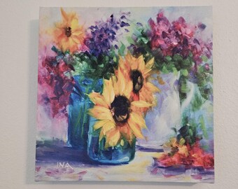 Large Canvas Print, Hand Embellished Print, Modern Farmhouse Decor, Wall Art, Large Wall Art, Sunflower Print, Farmhouse Decor