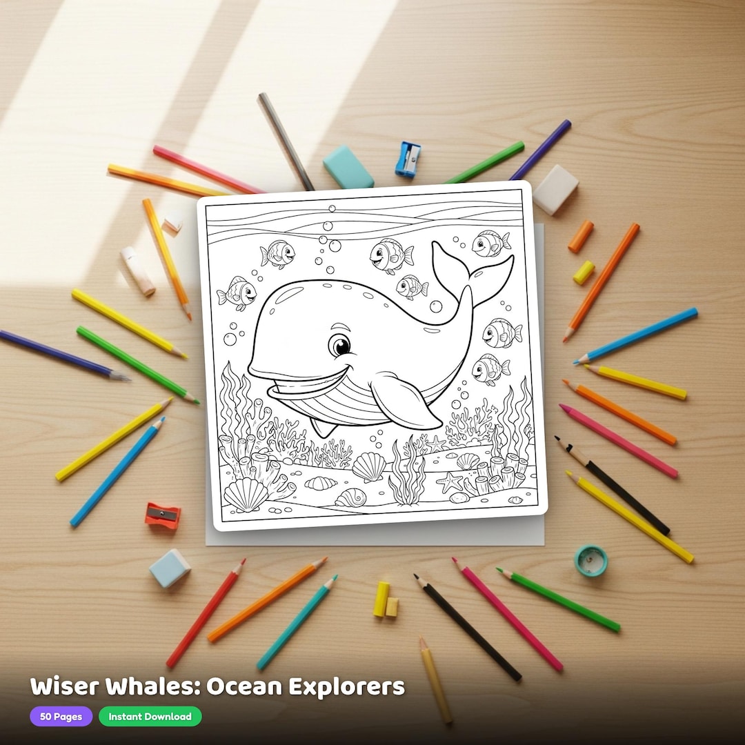Ocean Animals Coloring Book 50 Printable Pages Kids Whale Dolphin Sea ...