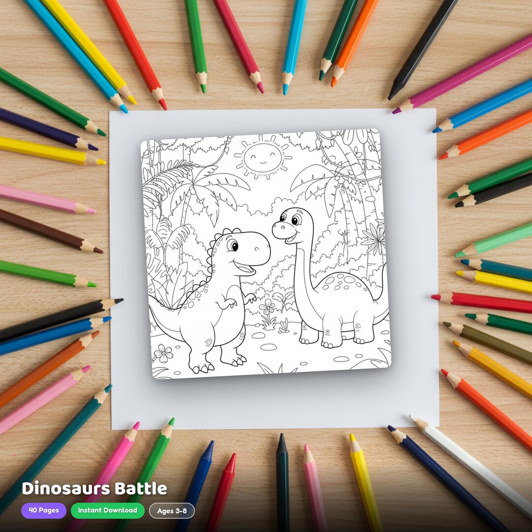 Dinosaur Coloring Book Kids 30 Printable Pages Prehistoric Dino ...