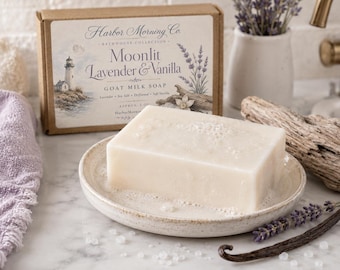Lavendel zeep geitenmelk, zeezout lavendel vanille zeep, maanverlichte lavendel en vanille, handgemaakt kustspa cadeau