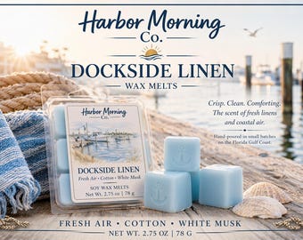 Dockside Linen Wax Melts | Clean Fresh Linen Scent | Coastal Soy Wax Melts | Beach House Fragrance | Wax Melts | Home Fragrance Gift