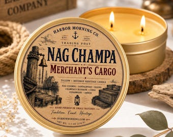 Vela Nag Champa / Vela de sebo de cera de abeja / Lata dorada de 156 g / Vela natural / Vela aromática de incienso / Regalo de decoración bohemia para el hogar