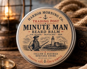 Minute Man Beard Balm, Tallow & Beeswax Conditioner, Coastal Scent, 4oz Tin