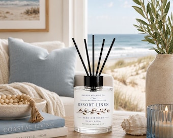 Resort Linen Reed Diffuser, Coastal Wellness Home Fragrance, Fresh Linen Diffuser, Beach House Scent, 100 mL