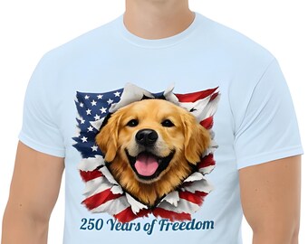 Camiseta patriótica para perros, camiseta de celebración del 250 aniversario, diseño divertido a doble cara.