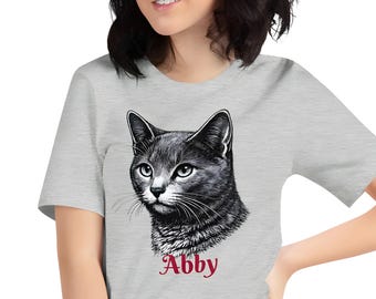 Camiseta personalizada para amantes de los gatos, perfil en blanco y negro, camiseta para amantes de los gatos, raza personalizable.