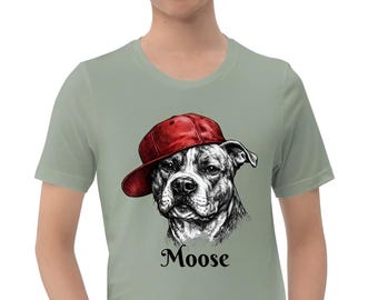 Camiseta personalizada para perros, regalo personalizado para dueños de Pit Bull, gorra roja divertida, raza personalizable.