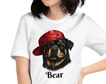 Camiseta personalizada para perros, gorra de béisbol roja divertida de Rottweiler, regalo para dueños de perros, raza personalizable.