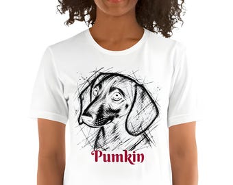 Camiseta personalizada para perros, perfil de teckel en blanco y negro, camiseta para amantes de los perros, raza personalizable.
