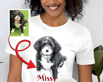 Camiseta personalizada con foto de perro, camiseta personalizada en blanco y negro, regalo para dueños de perros