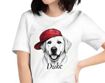 Camiseta personalizada para perros, divertido Labrador Retriever con gorra de béisbol, raza personalizable.