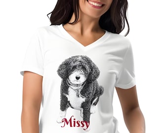 Camiseta con foto de perro, regalo personalizado para mamás perrunas, cuello en V relajado para mujer