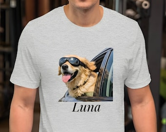 Camiseta personalizada para perros, camiseta divertida para ventana de coche con diseño de Golden Retriever, raza personalizable.