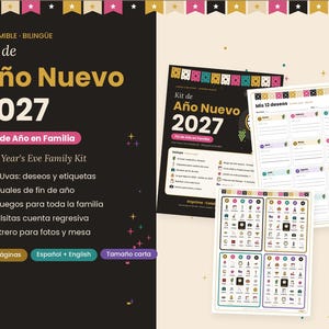 Spanish New Year's Eve Party Games 2027, 12 Uvas Deseos, Año Nuevo Kit, Bilingual Family Printables, Time Capsule, Countdown Bags
