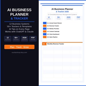 Business Planner & Tracker d'IA | 12 Systèmes d'entreprise | Productivité ChatGPT | Téléchargement numérique 2026