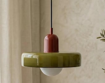 Mid Century Modern Glass Pendant Light | Hanging Lamp Shade | Ceiling Light Fixture Home Decor