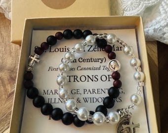 Saints Louis and Zelie Rosary Bracelet Set