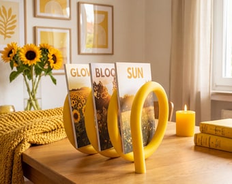 Sunflower Yellow Spiral Bookshelf, 3D Printed Magazine Holder, Sculptural Book Organizer, Modern Home Decor
