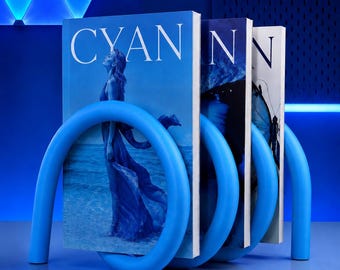 Blue Cyan Modern Spiral Bookshelf, 3D Printed Magazine Holder, Sculptural Book Organizer, Aesthetic Home Decor