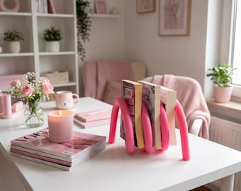 Rosé Pink Spiral Bookshelf, 3D Printed Magazine Holder, Sculptural Book Organizer, Modern Home Decor
