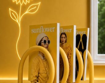Sunflower Yellow Spiral Bookshelf, 3D Printed Magazine Holder, Sculptural Book Organizer, Modern Home Decor