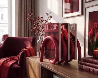 Cherry Red Spiral Bookshelf, 3D Printed Magazine Holder, Sculptural Book Organizer, Modern Home Decor