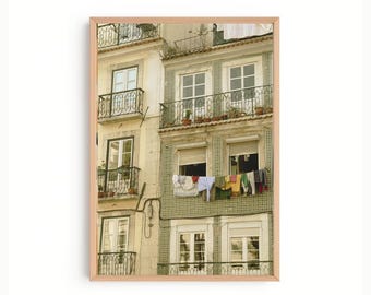 Lisbon Portugal Tile-work Hanging Laundry Photography