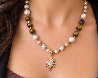 Celestial Statement Necklace (Natural Stones & Handmade)