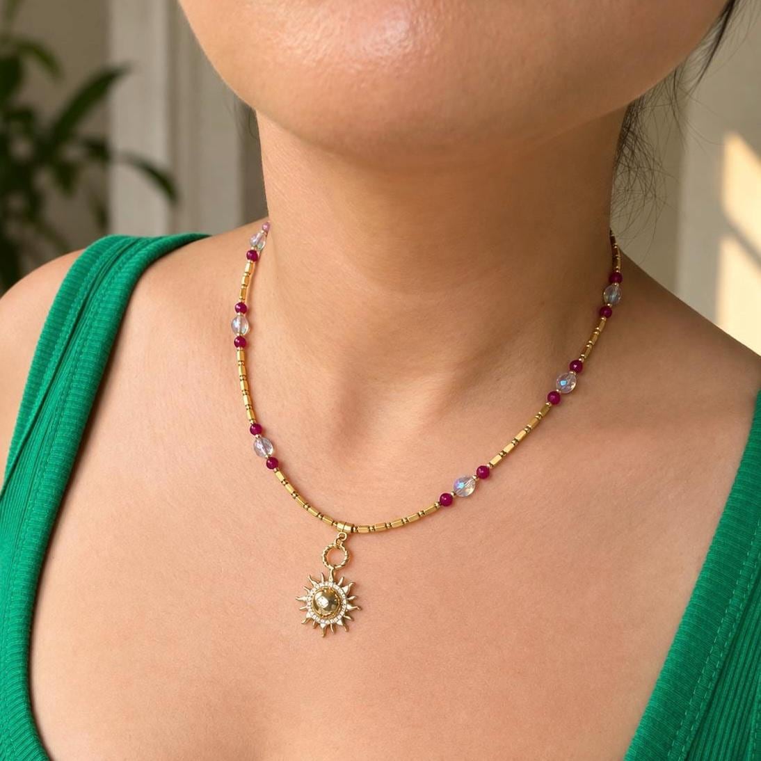 Ancient Ruby Sun Necklace