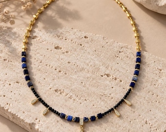 Lotus Necklace (Handmade - Natural Lapis Lazuli Beads and 24K Gold Plated)